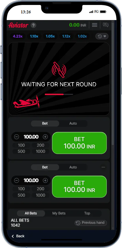 Screenshot of waiting for the next round in Aviator